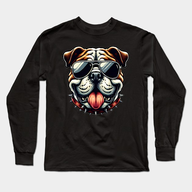 Funny English Bulldog with Sunglasses Long Sleeve T-Shirt by CreativeSparkzz